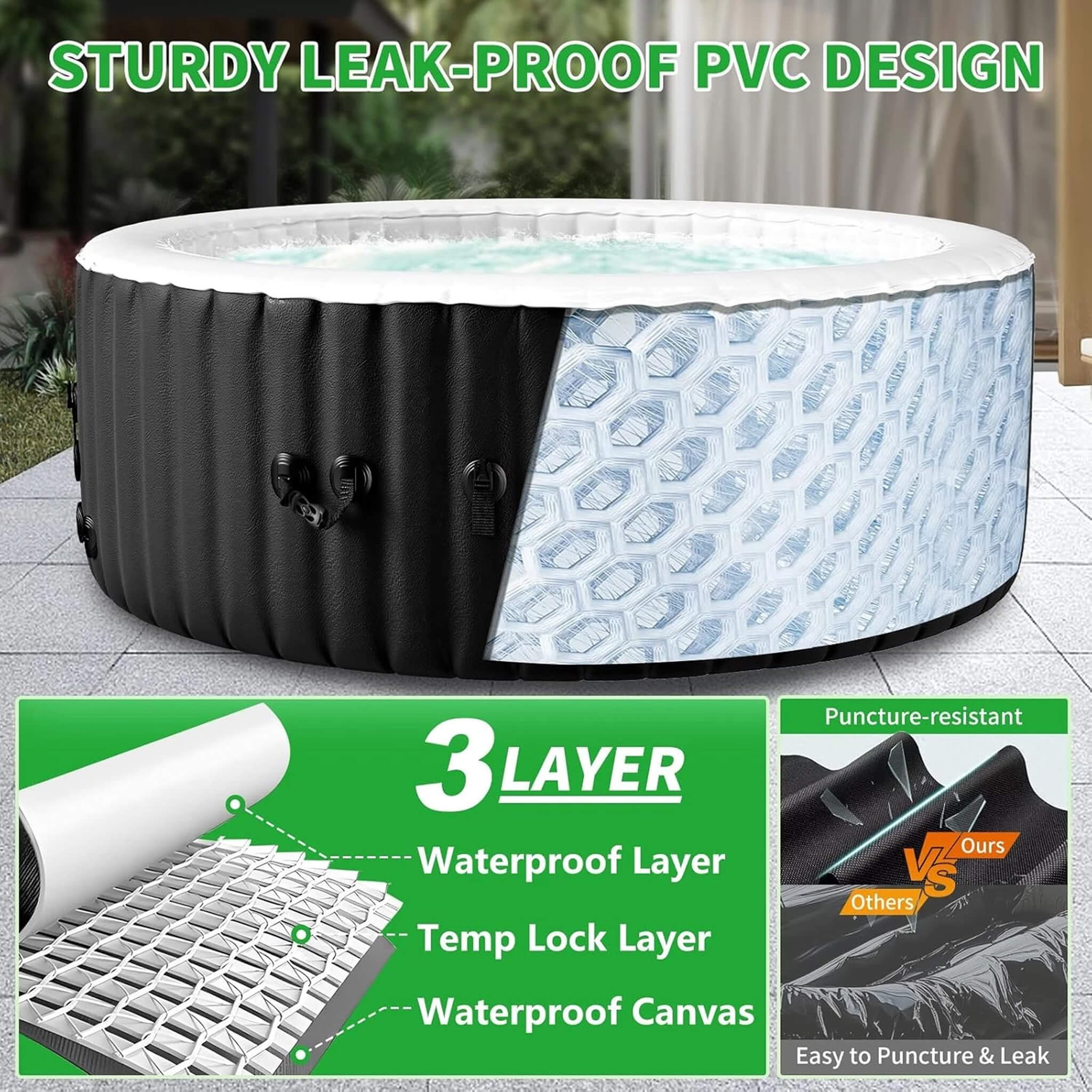 Premium Large 4-Person Inflatable Hot Tub Kit with 8-Color LED Lights (SAK20759)