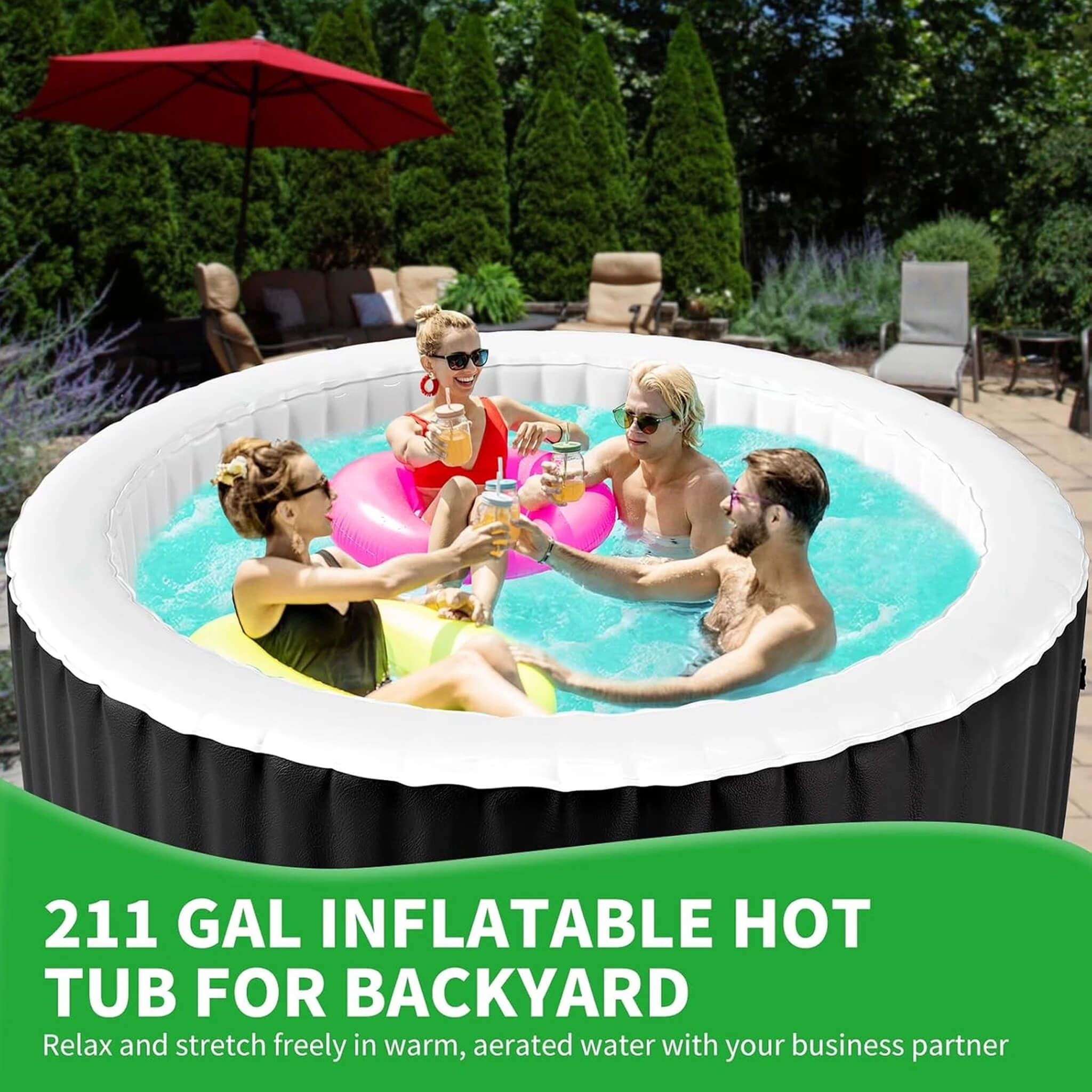 Premium Large 4-Person Inflatable Hot Tub Kit with 8-Color LED Lights (SAK20759)
