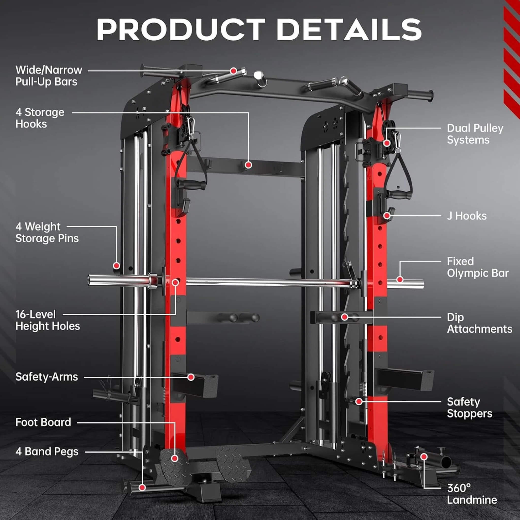 Rovix Premium 2000 lb All-in-One Squat Rack Power Cage with Smith Machine