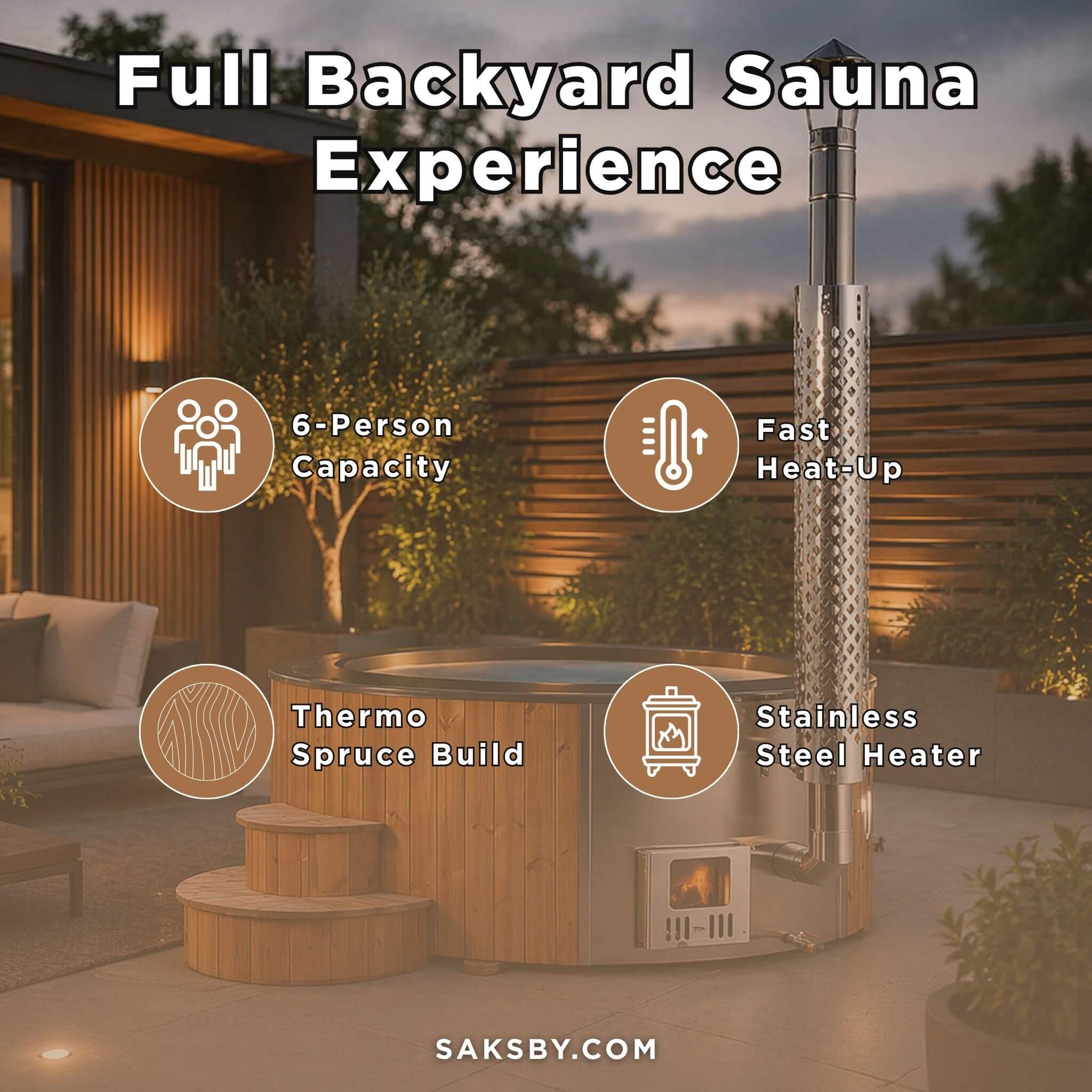SaunaLife Model S4N Premium 6-Person Wood-Burning Hot Tub