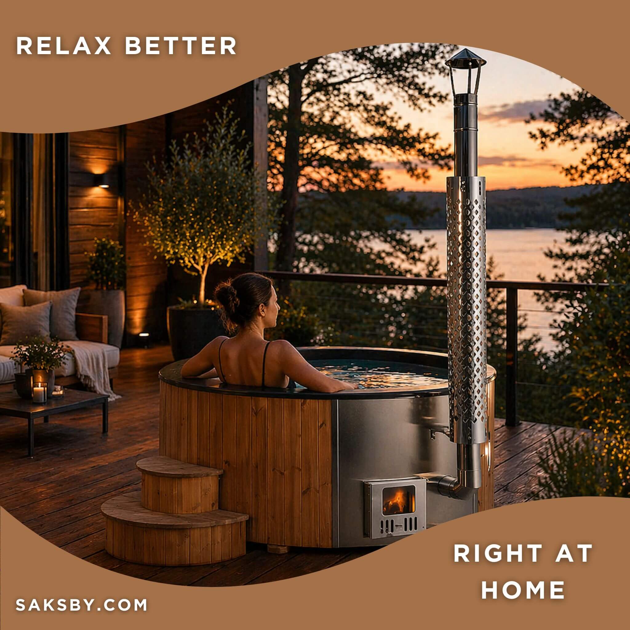 SaunaLife Model S4N Premium 6-Person Wood-Burning Hot Tub