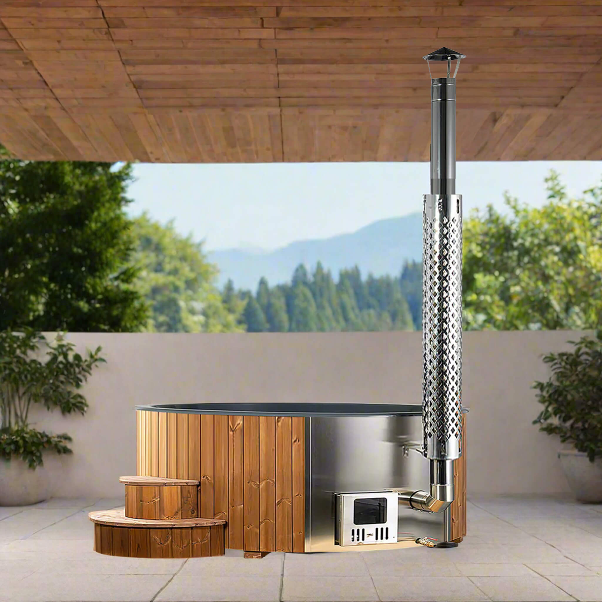 SaunaLife Model S4N Premium 6-Person Wood-Burning Hot Tub