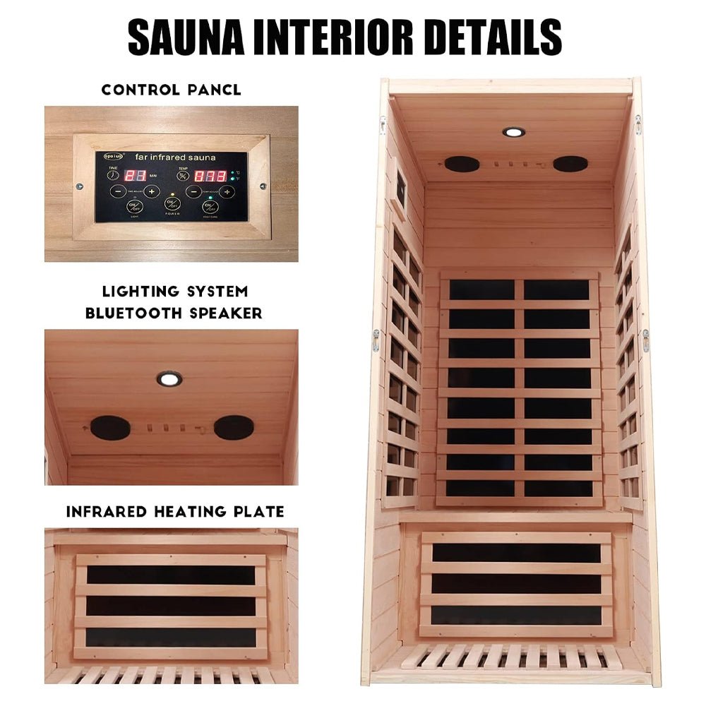 Thermora Elara 1-Person FAR Infrared Sauna | Hemlock Wood | Low EMF | 1200W | Bluetooth | LED | ETL Certified