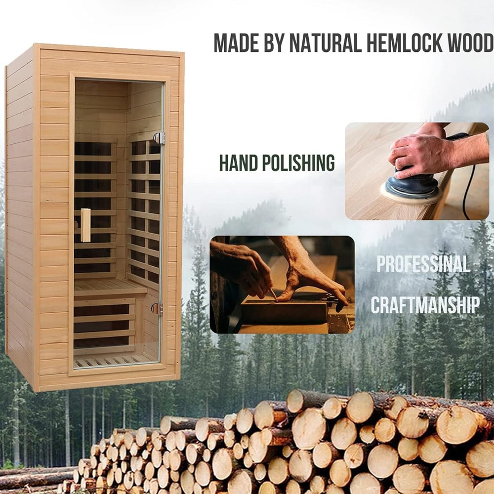 Thermora Elara 1-Person FAR Infrared Sauna | Hemlock Wood | Low EMF | 1200W | Bluetooth | LED | ETL Certified